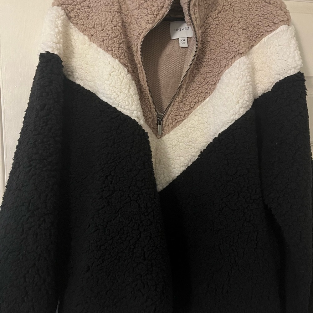 Nine West Color Block Fuzzy Sweatshirt Half Zip Winter Fleece Pullover